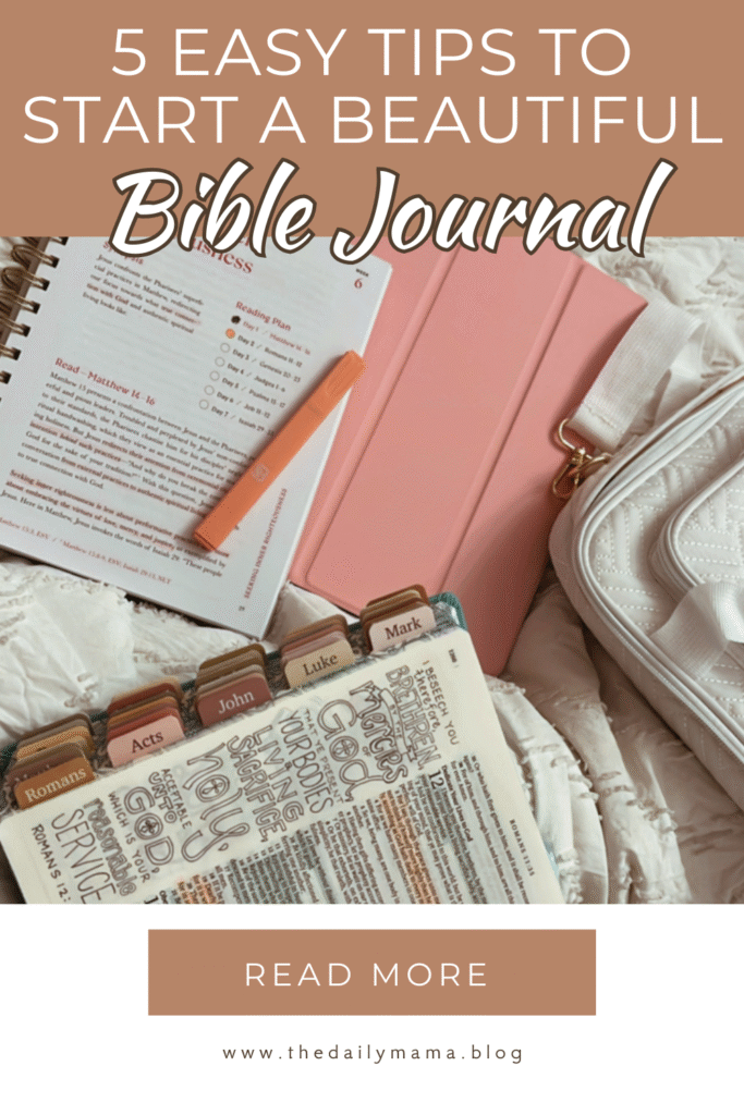 collage of a journaling bible, iPad, and bible reading plan book